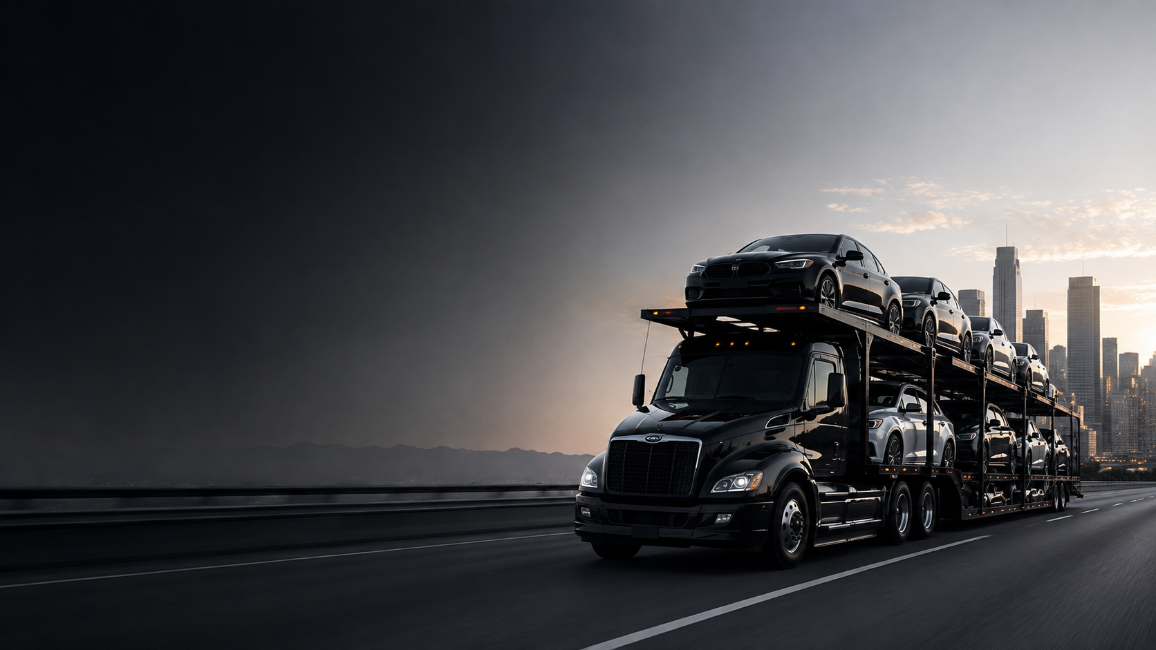 Vehicles loaded on an open auto transport carrier
